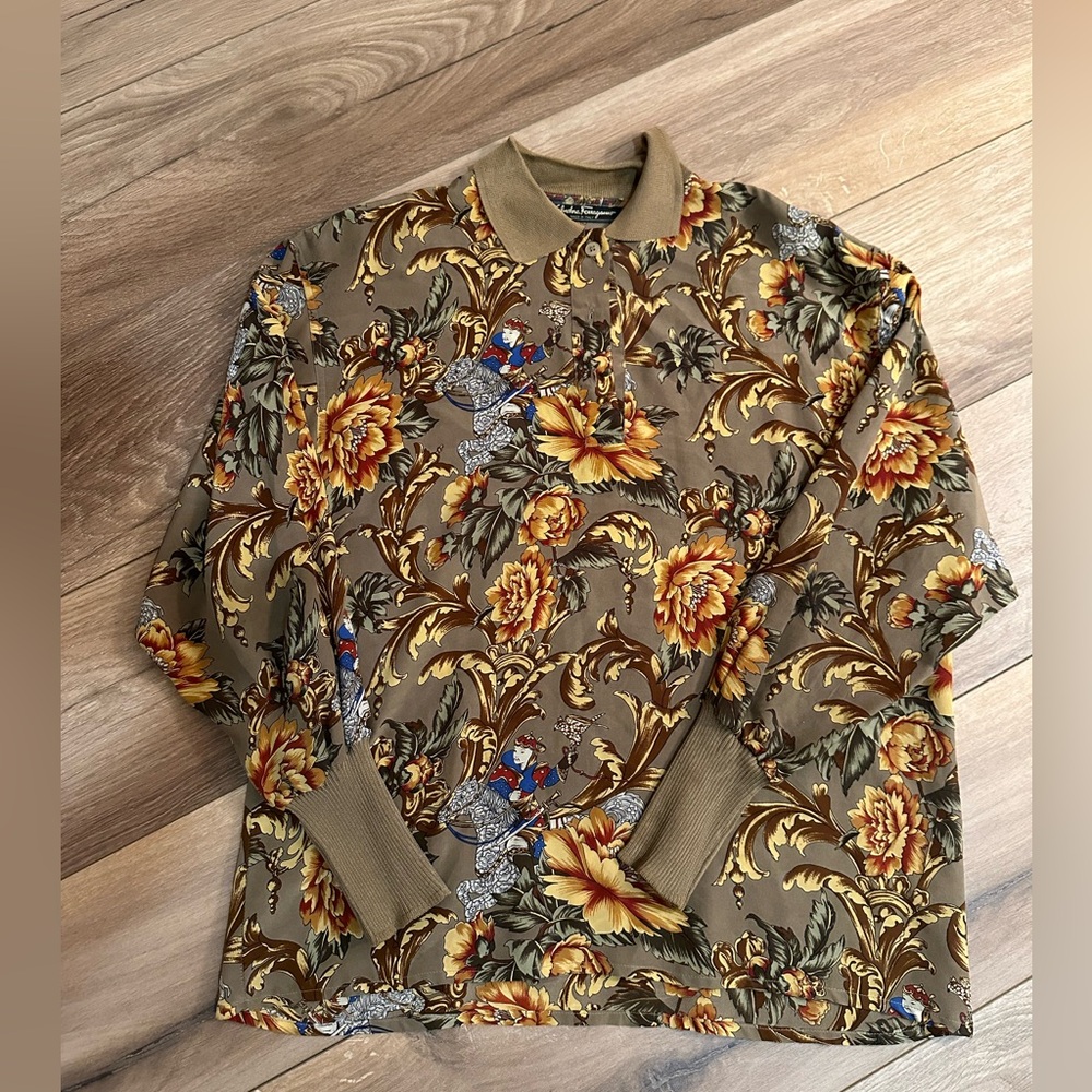 Vintage Salvatore Ferragamo RARE long sleeve blouse sweater button up floral